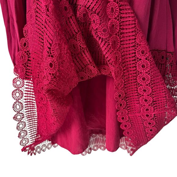 Anthropologie Whimsigoth Raspberry Red Crochet Lace Dress Sz 2 Lined Long Sleeve - Picture 8 of 16